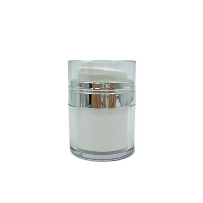 PMMA Airless Jars Cosmetic Packaging 15 جرام 30 جرام دوار مستدير لكريم العناية بالبشرة