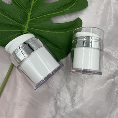 PMMA Airless Jars Cosmetic Packaging 15 جرام 30 جرام دوار مستدير لكريم العناية بالبشرة